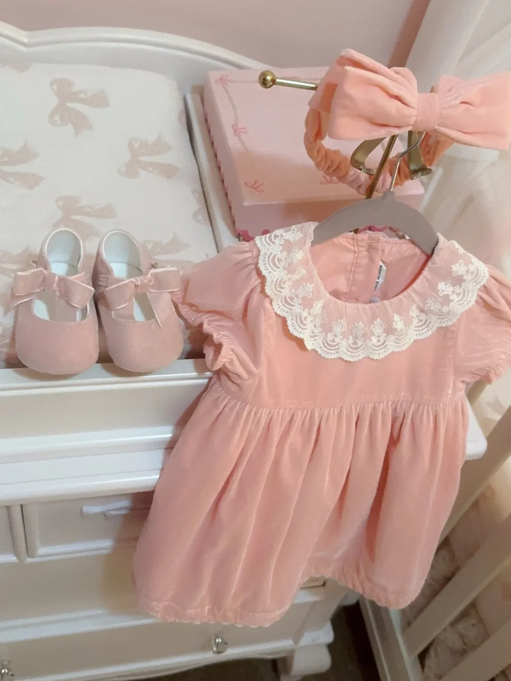 Janie and Jack Blush Pink Dress with White Lace Collar